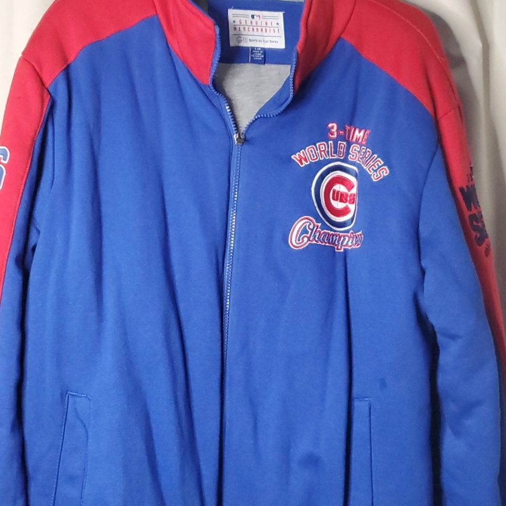 Chicago Cubs 3 time world series champion red, white and blue  jacket.